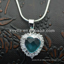 Elegante prata 925 coração gemstone diamante colar de safira azul safira